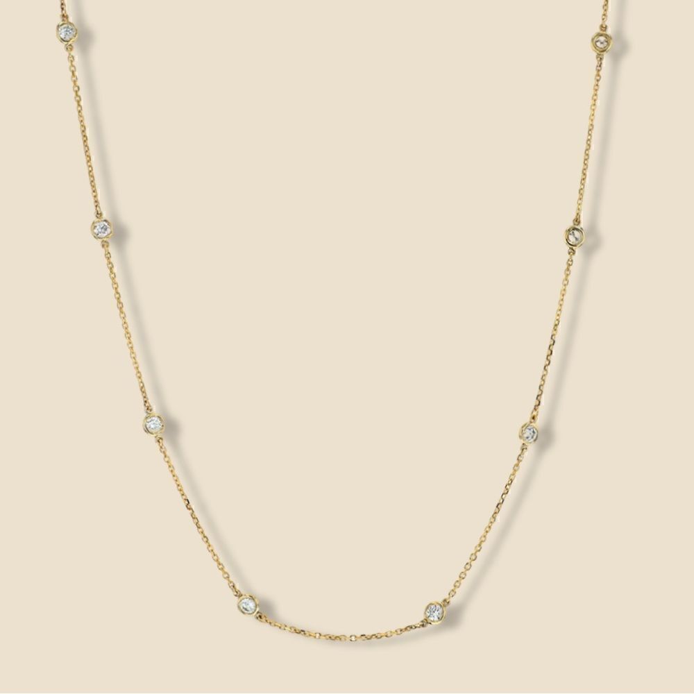 14k Solid Gold Bezel By The Yard Strand Necklace | Birthday Gift | Genuine Gold